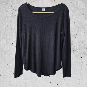 Old Navy Ribbed-Knit Black Long Sleeve Top Size L